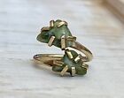 Vintage 1970s Sarah Coventry Green Stone Open Adjustable Wrap Gold Ring Size 6