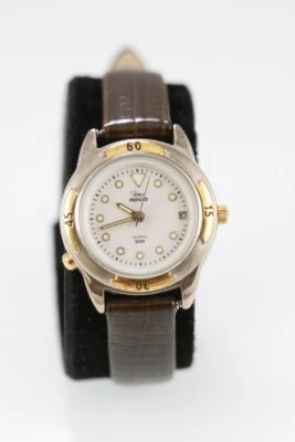 Timex Donna Orologio pelle Marrone Acciaio Inox Argento Oro Data Luce Wr Quarzo - Immagine 1 di 4