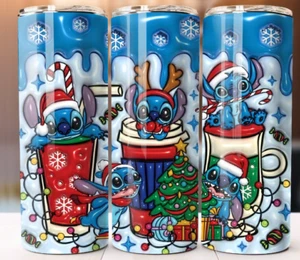 Stitch Christmas 3D Puff Custom Tumbler 20oz Skinny Cup Mug Stainless Steel - Picture 1 of 2