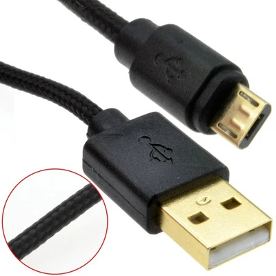 Braided Gold USB 2.0 A To Micro B FAST CHARGE Cable 24AWG 0.3m/0.5m/1m/2m/3m - Image 1 of 4
