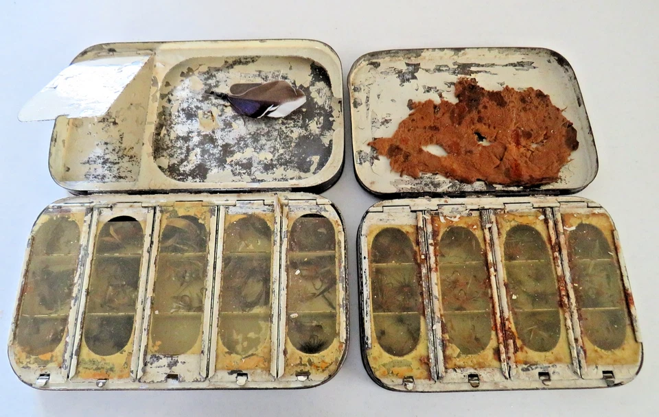 2 LATAS DE PESCA CON MOSCA CON TAPA ABATIBLE TEMPRANA + 100+ MOSCAS VINTAGE MUY PEQUEÑAS CON ANZUELOS Foto 1 de 4