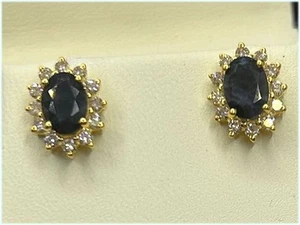 2.50ct Zafiro & Diamante Pendientes En 14K Amarillo Oro - Imagen 1 de 22
