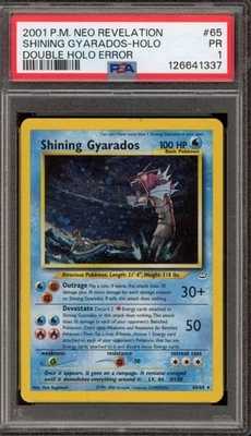 Pokemon Shining Gyarados Neo Revelation Unlimited #65 DOUBLE HOLO ERROR PSA 1 - Image 1 of 2