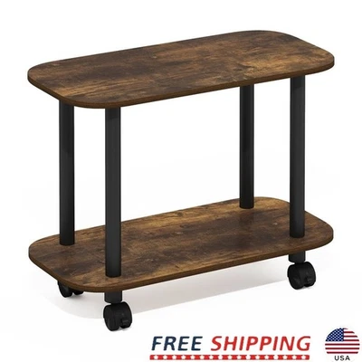 Contemporary End Table W/ Caster Wheels Storage Shelf Easy Assembly Indoor Use - Image 1 of 4