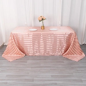 90"x132" DUSTY ROSE Stripes Satin Rectangular TABLECLOTH Table Linen Party Event - Picture 1 of 8