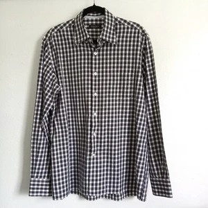 Camisa CANALI Italia Estampado a Cuadros Talla L Azul Negro Blanco Manga Larga Cuello Puño - Imagen 1 de 11