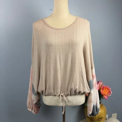 Vintage Havana Ribbed Knit Oversized Dolman Sleeve Blouse Top Tie Front Tie Dye  - image 1 of 4