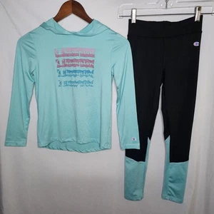 Girls Champion 2 Piece Outfit Set Sea Green Hoodie Top and Leggings Size 7 8 - Picture 1 of 11