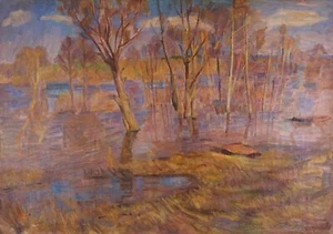 Spring Landscape Antique Oil Painting on canvas by Ukrainian Artist A. Tkachenko - Picture 1 of 14