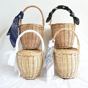 Womens 100% Handmade Wicker Bag With Lid Bamboo Bags Basket Bags Straw Handbags - Bild 1 von 9