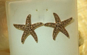 15.5MM SOLID 14K ROSE GOLD 0.60CTS BROWN DIAMOND HAWAIIAN STARFISH STUD EARRINGS - Picture 1 of 6