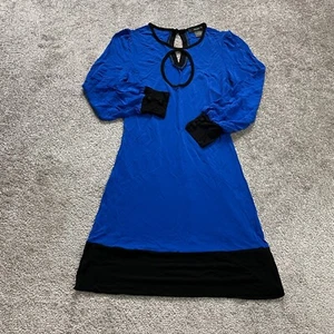 Arden B Maxi A-Line Dress Womens XS Blue Black Keyhole Long Sleeve Rayon Casual - Picture 1 of 14