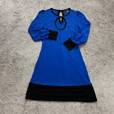 Vestido feminino Arden B Maxi linha A XS azul preto buraco na fechadura manga longa rayon casual - Imagem 1 de 4