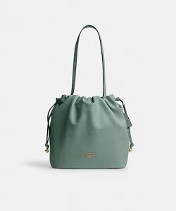Coach Outlet Faye Drawstring Tote Bag CV947 QBN19 Gray Blue Smooth Leather - Picture 1 of 4
