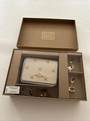 NWT Coach CW963 Gold Boxed Mini Wallet On A Chain Star Print Card Case Bag Purse - Image 1 of 4