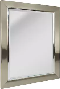 Brushed Nickel Bathroom Vanity Mirror with Chrome Liner, Beveled Decorative Mirr - Picture 1 of 12