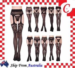 Women Open Crotch Fishnet Stockings Pantyhose CROTCHLESS Suspender Garter Belt - Picture 1 of 17