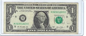 $1 Fancy TRINARY One Dollar Bill Note 6 OF A KIND 2s Low SUM 16 H22321222C - Picture 1 of 3