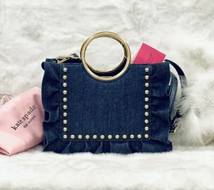 Kate Spade Denim Bag Sam White Rock Road Gorgeous Ruffle Studded Summer NWT - Picture 1 of 7