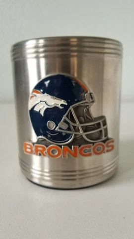 Official NFL Denver Bronco Stainless Steel Drink Cooler / Enamel Bronco Logo Cover