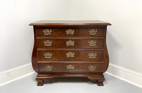 HENREDON Burl Walnut Chippendale Style Bombe Bachelor Chest Cover