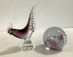 Caithness PINK CHAMPAGNE Scotland Glass Paperweight and PHEASANT Figurine Signed - Picture 1 of 10