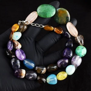 Genuine 484.Cts Amethyst,Tiger Eye & Rose Quartz Beaded Best Necklace RK 45 E685 - Picture 1 of 3