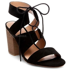 Womens Merona Harriet Black Ghillie Lace Heels Pumps Sandals Shoes NWOB C323 - Picture 1 of 3
