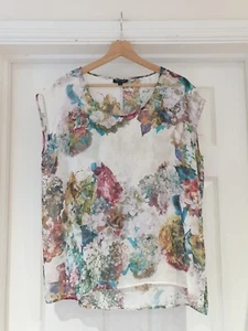 TOPSHOP Summer Blouse White & Floral Print Oversized Short Sleeve UK Size 12 - Picture 1 of 7