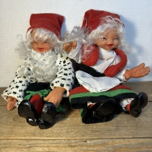 2 Vintage Norweger ARNE HASLE ASKIM NORGE Weihnachtselfe Wichtel Puppe Regal Sitter - Bild 1 von 16