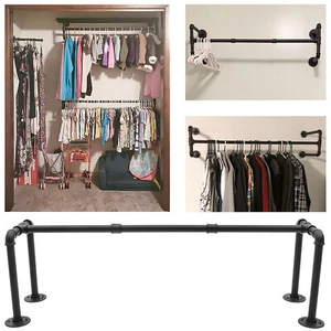 Industrial Pipe Clothing Rack Wall-Mounted Clothes Garment Organizer Rod Hanger - Picture 1 of 10