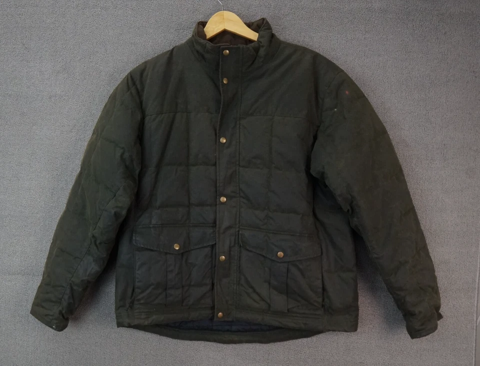 Vintage LL Bean Jacket Waxed Cotton Goose Down Puffer Green Men's Large Regular - Image 1 of 4