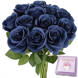 12pcs Roses Artificial Flowers Navy Blue Fake Roses Flowers with Long Stems S... - Picture 1 of 9