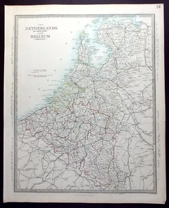 PAÍSES BAJOS Y BBÉLGICA, mapa antiguo original, SDUK c.1858 - Imagen 1 de 4
