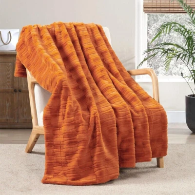 Manta de lujo con patrón de hojas difusas de piel sintética cálida acogedora manta para sofá cama Foto 1 de 4