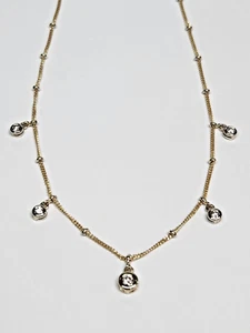 DAINTY 17.1ky+w Gold 5 Station 0.63 ctw. Diamond Bezel Dangle 16" Necklace - Picture 1 of 18