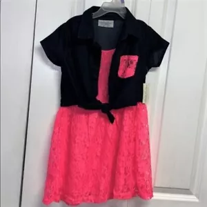 Bobbie Brooks Dark Denim Pink Spitze Lagenlook Kinder Kleid Mädchen Gr. S NEU - Bild 1 von 6