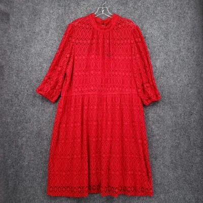 Vestido Lane Bryant Mujer 24 Plus Rojo Midi Superpuesto Encaje Manga Larga Línea A Elástico Foto 1 de 4