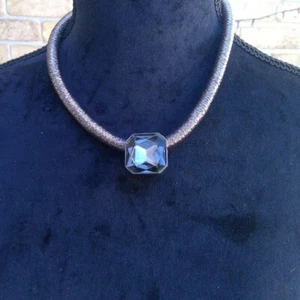 silver tone and smokey grey glass fashion choker - Picture 1 of 4