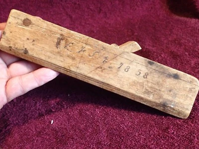 dated 1858 , SIGNED ANTIQUE HANDMADE WOOD WORKING PLANE SWEDEN FINLAND FOLK ART - Image 1 of 4