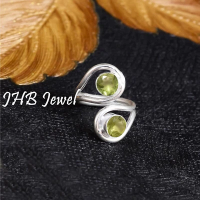 Faceted Peridot Gemstone 925 Sterling Silver Ring Different Design Jewelry - Image 1 of 4
