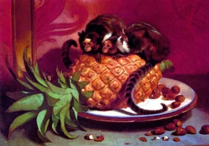 PINEAPPLE MONKEY BRAZILIAN MARMOSETS PAINTING ART BY EDWIN HENRY LANDSEER REPRO - Picture 1 of 3