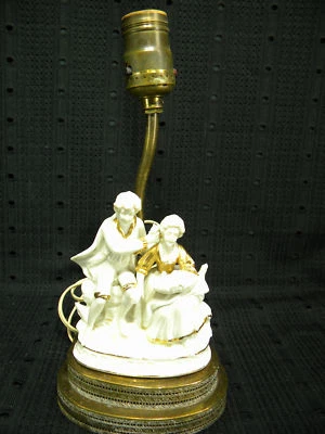 German White Gold Gilded Porcelain Boudoir Figural Lamp - Image 1 of 4
