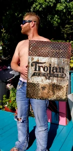 Vintage Old Rustic 2 sided Trojan Ice Cream Metal Sign 20 by 28 inch - Picture 1 of 7