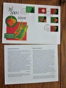 SWEDEN CHRISTMAS DECORATIONS FOR THE TREE 2001 6 STAMP COMPLETE SET FDC+INFO - Picture 1 of 1