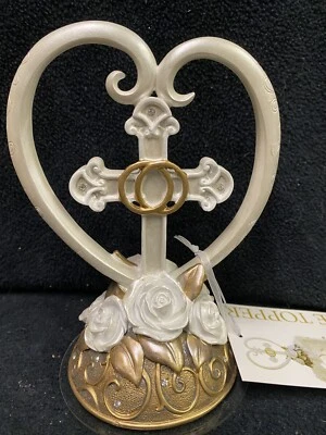 "Bless These Rings" God Cross Christian 婚礼蛋糕装饰新娘和新郎上衣 — 第 1/4 张图片