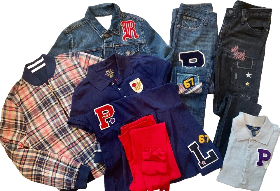 Polo Ralph Lauren Niñas 12 14 Denim Chaqueta Jeans Vestido Camisa Legging LOTE de 7 Foto 1 de 4