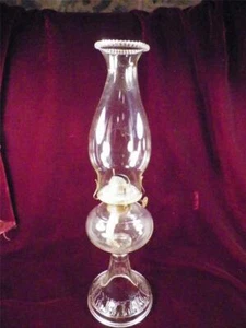 Kerosene Oil Lamp Leaf & Caterpillar Band Tall Crimped Chimney EAPG Antique - Picture 1 of 10