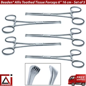 Beaden® Allis Toothed Tissue Forceps 6” 16 cm Haemostatic Artery Forceps 5 Pcs - Picture 1 of 5