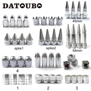 Silver Chrome Valve Caps for Car Tires, Rocket Spike Crown Tyre Air Dust Caps. - Foto 1 di 26